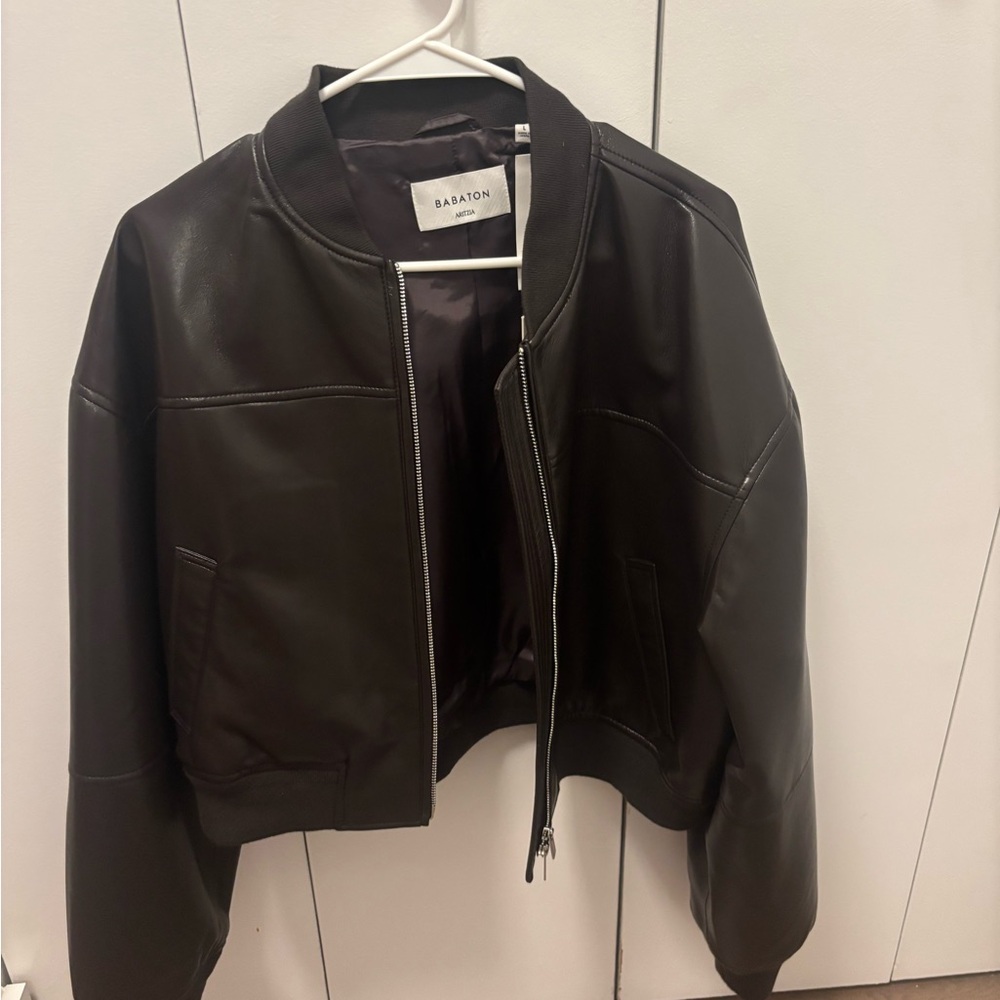 Babaton Dark Brown Leather Jacket - NWT - Still in stores! - Picture 3 of 4